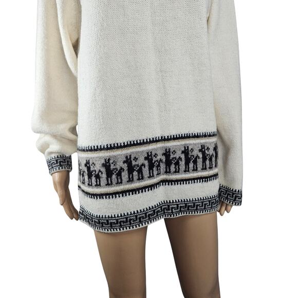 Cream PERU ALPACA Handknit Pullover Tunic Sweater Alpaca Wool Design Size Medium - Picture 3 of 9
